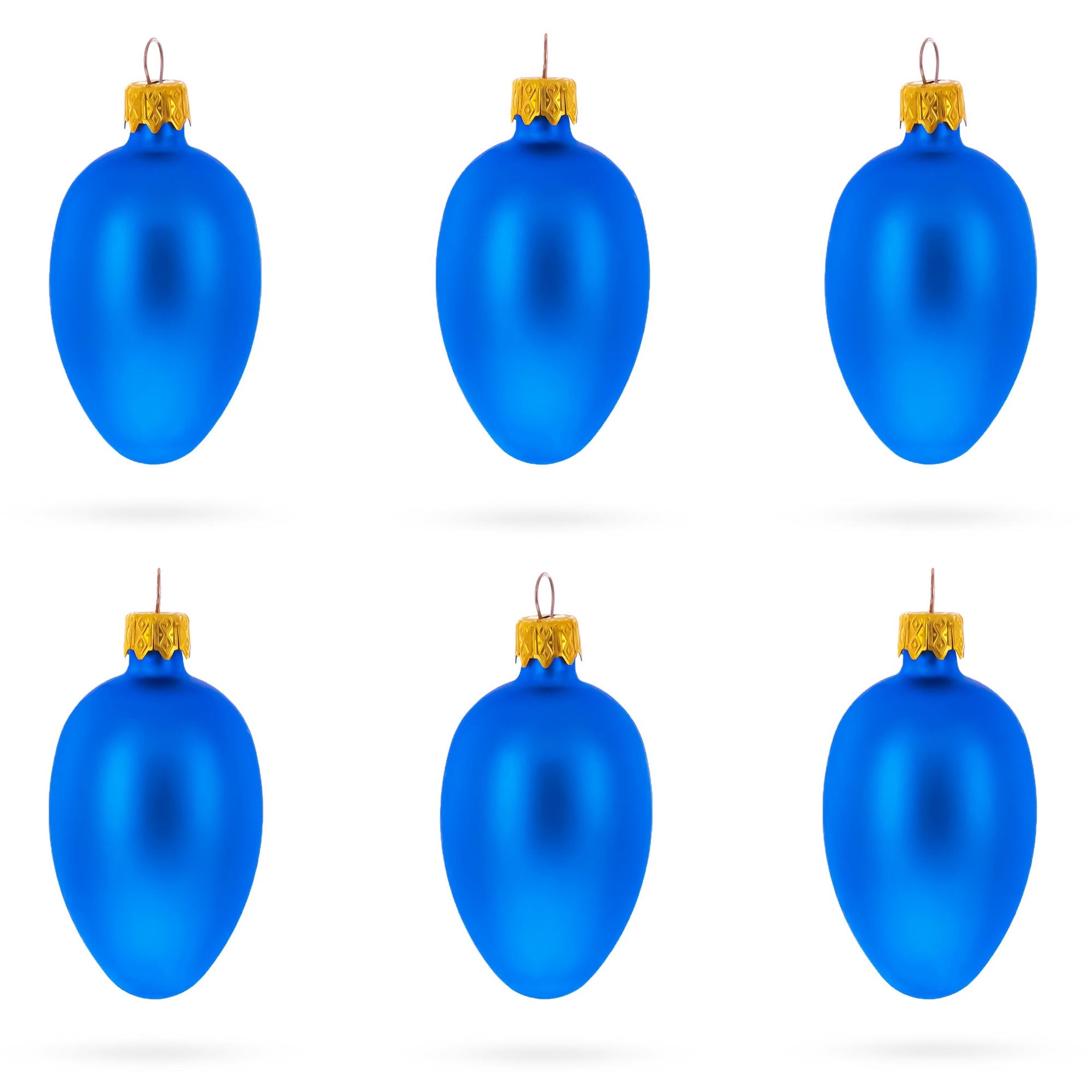 Set of 6 Matte Blue Mini Glass Egg Ornaments 2.9 Inches