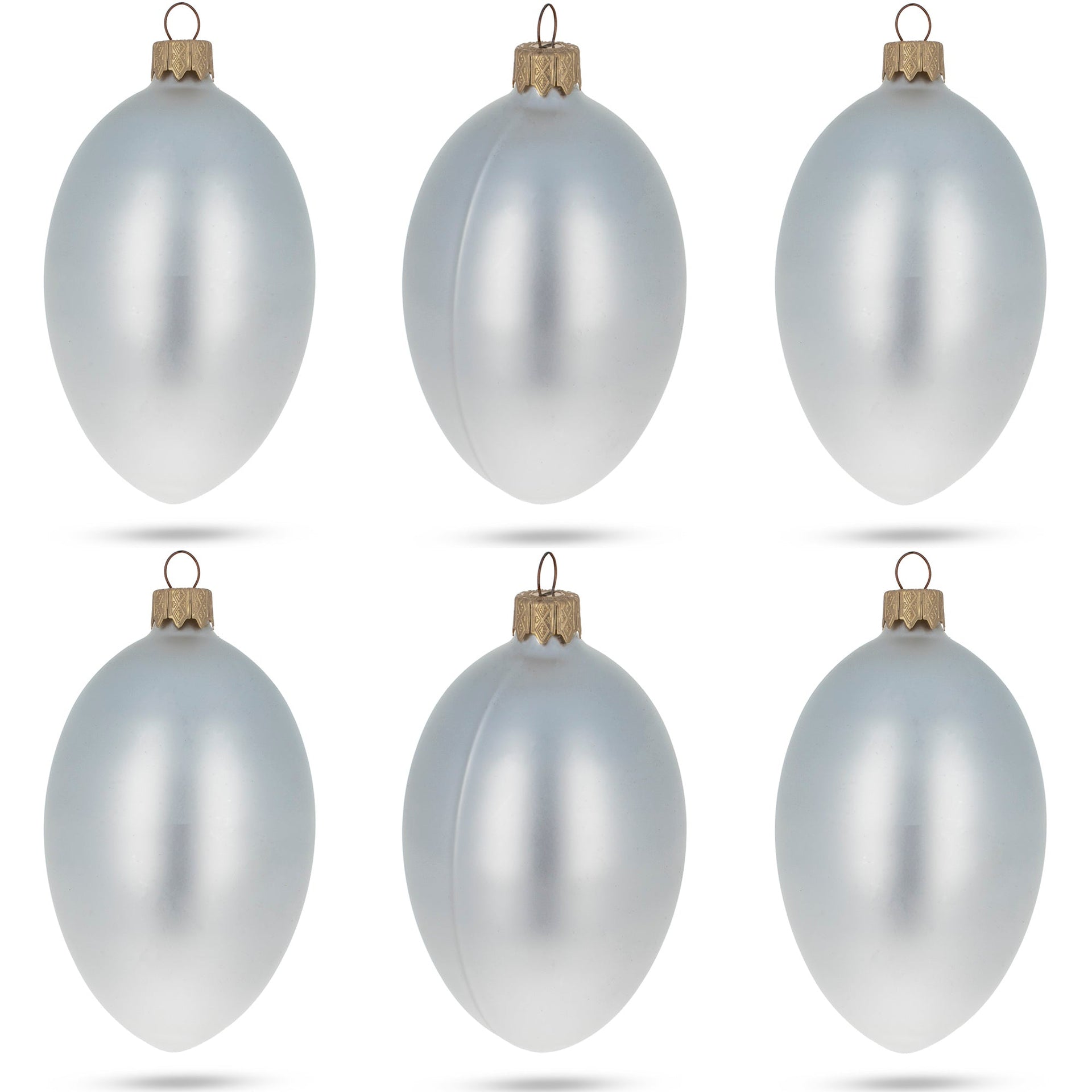 Set of 6 White Matte Glass Egg Ornaments 4 Inches