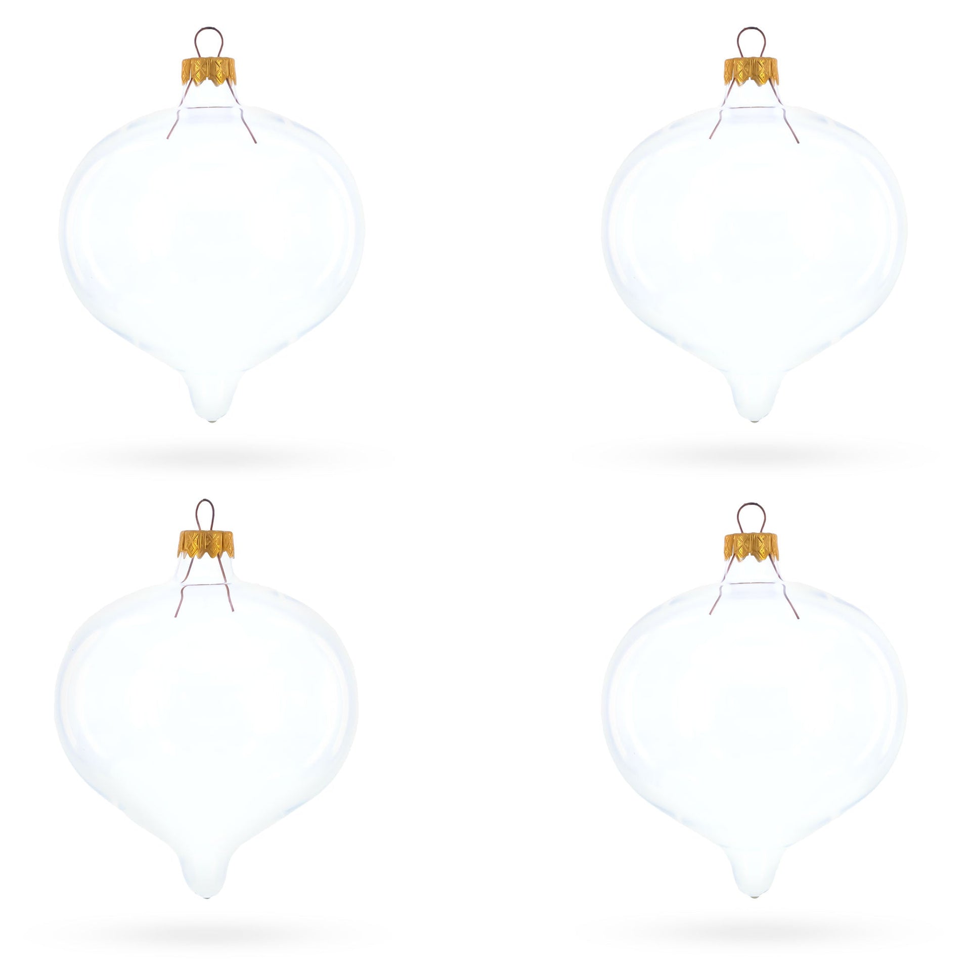Set of 4 Pointed Onion-Shape Finial Clear Glass Christmas Ornaments