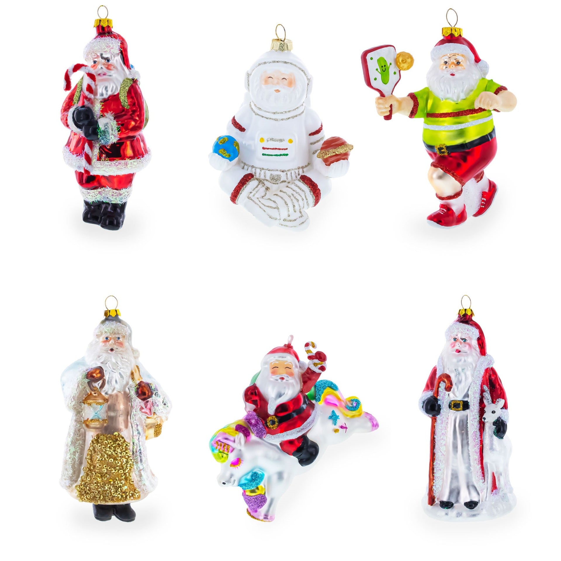 Set of 12 Santa, Snowman and Lantern Christmas Glass Ornaments 2.5 Inches