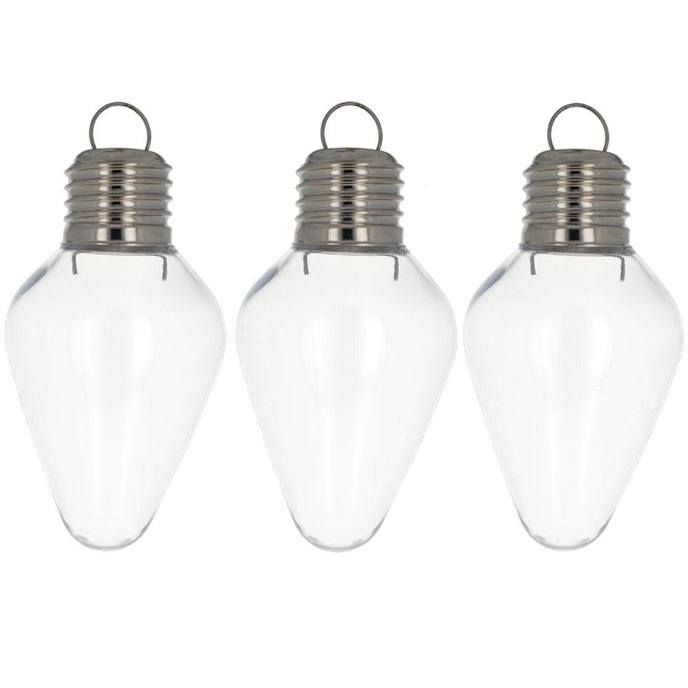 Set of 3 Clear Plastic Light Bulb Christmas Ornaments DIY Craft 4 Inches
