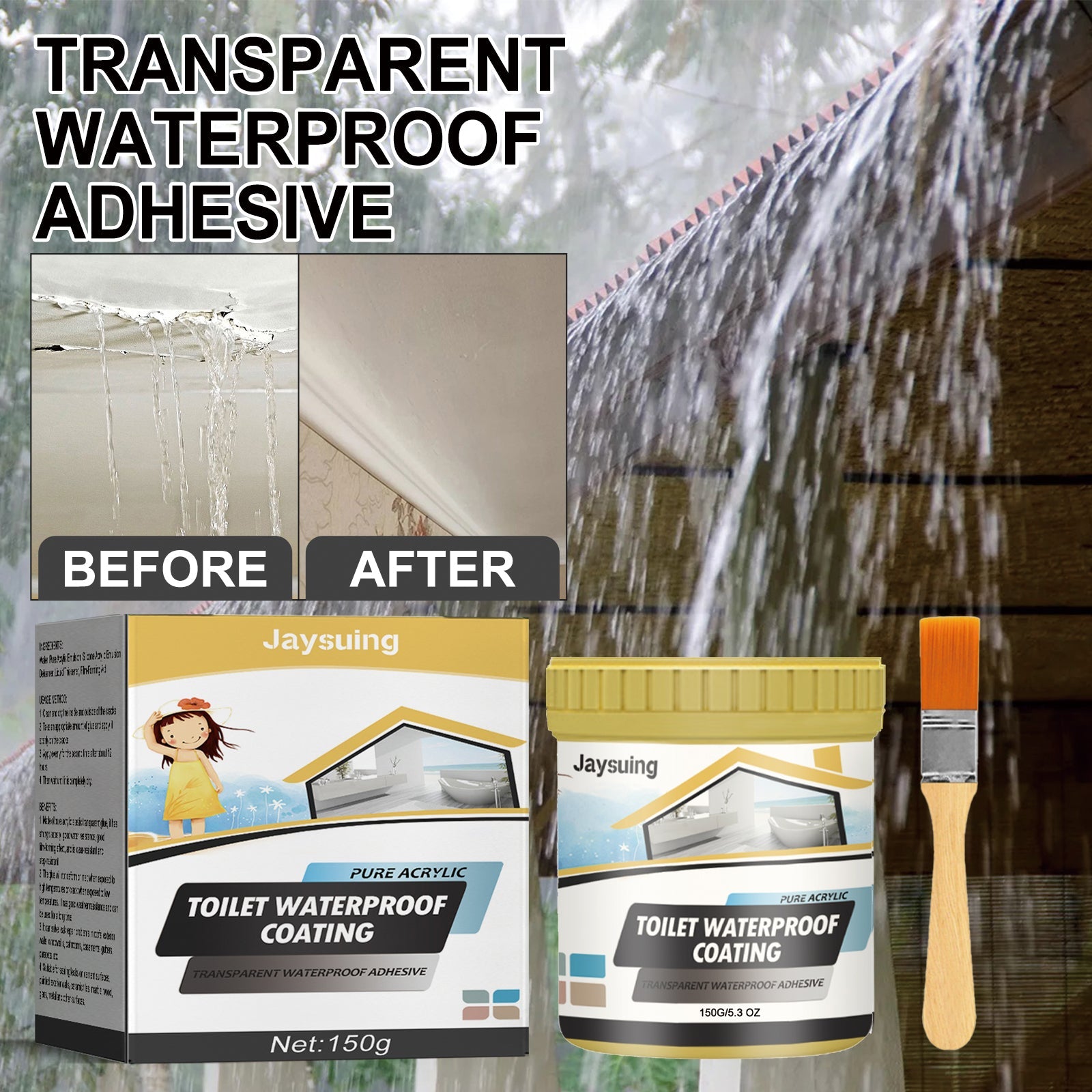 Waterproof Sealant For Leak Repair, Toilet Transparent Waterproof Adhesive External Wall Leak Proof Brick Waterproof Paint