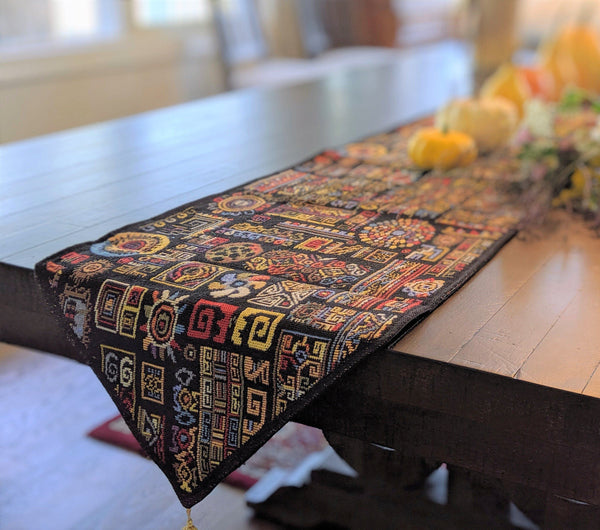 DaDa Bedding Ethnic Ornaments Geometric Black Elegant Woven Tapestry Dining Table Runner (18118)