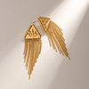Triangular relief devil's eye design with tassel titanium steel earrings