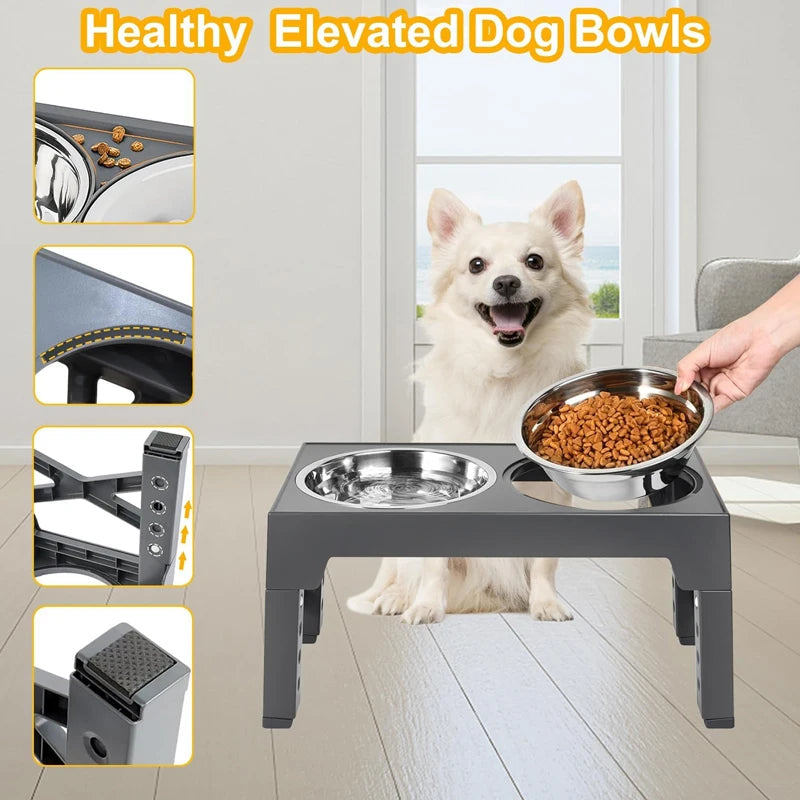 Elevated Dog Feeder with Adjustable Raised Stand, Slow Food Bowl, Water Feeders for Large and Medium Dogs