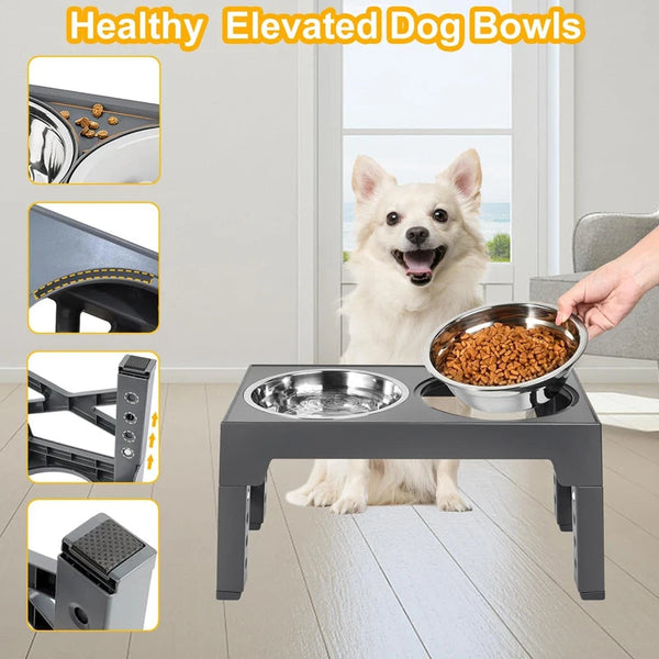 Elevated Dog Feeder with Adjustable Raised Stand, Slow Food Bowl, Water Feeders for Large and Medium Dogs