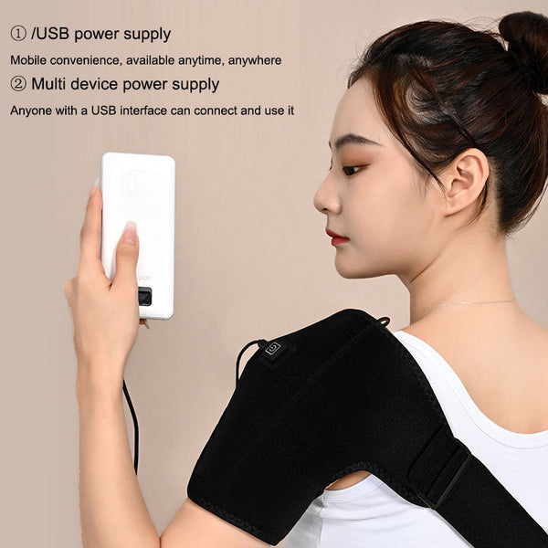 Electric Shoulder Brace Heated Knee Massager Vibration Massage Black Support Strap with Adjustable
