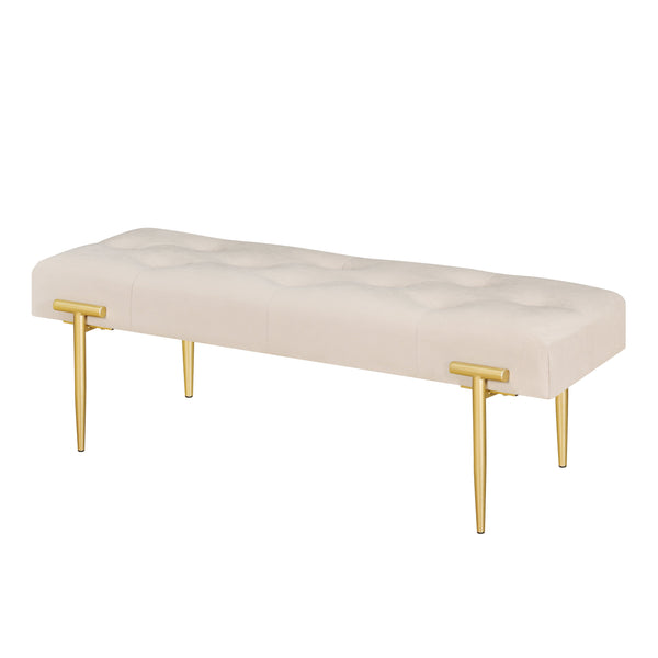 48'' Modern Ottoman Bench Velvet Bench Upholstered Footrest With Gold Metal Legs And Padded Seat For Bedroom Living Room