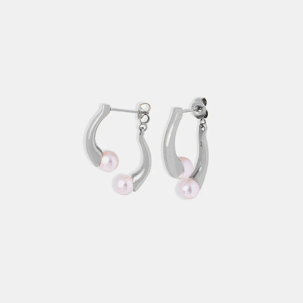 Elegant split design with high gloss pearl inlay simple titanium steel gold-plated earrings
