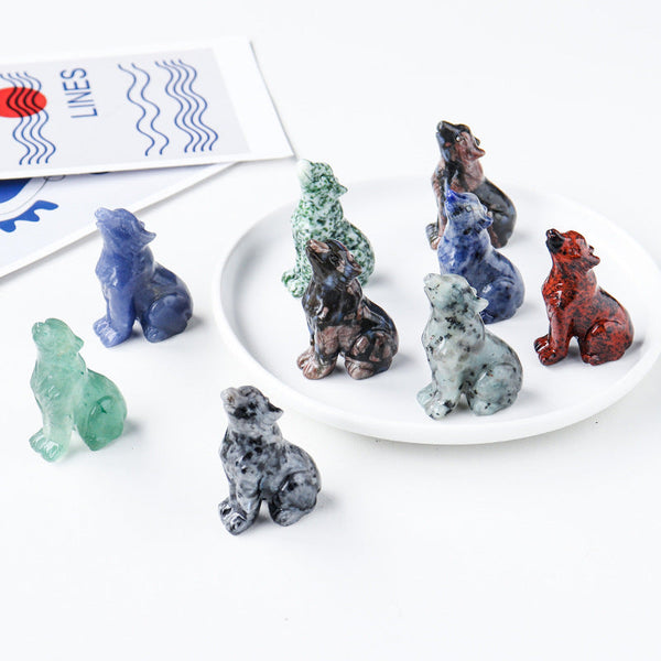 Natural crystal wolf cub carving piece, crystal animal raw stone, mineral specimen, home decoration ornament