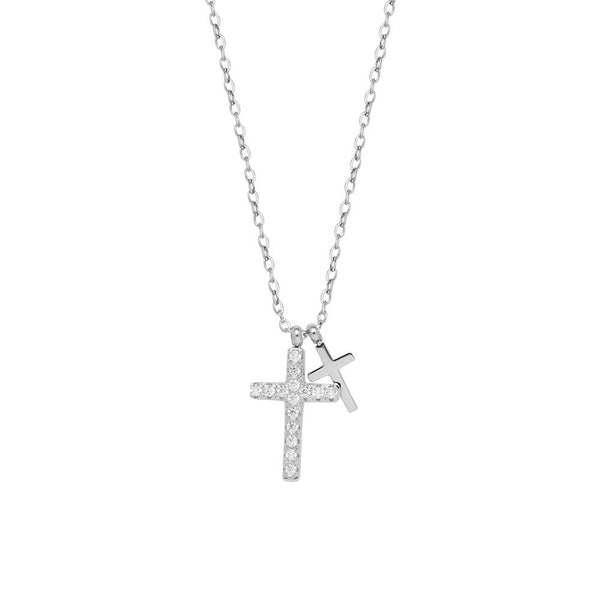 Full diamond hip-hop fashion cross necklace with micro inlaid collarbone chain titanium steel silver non fading women's style