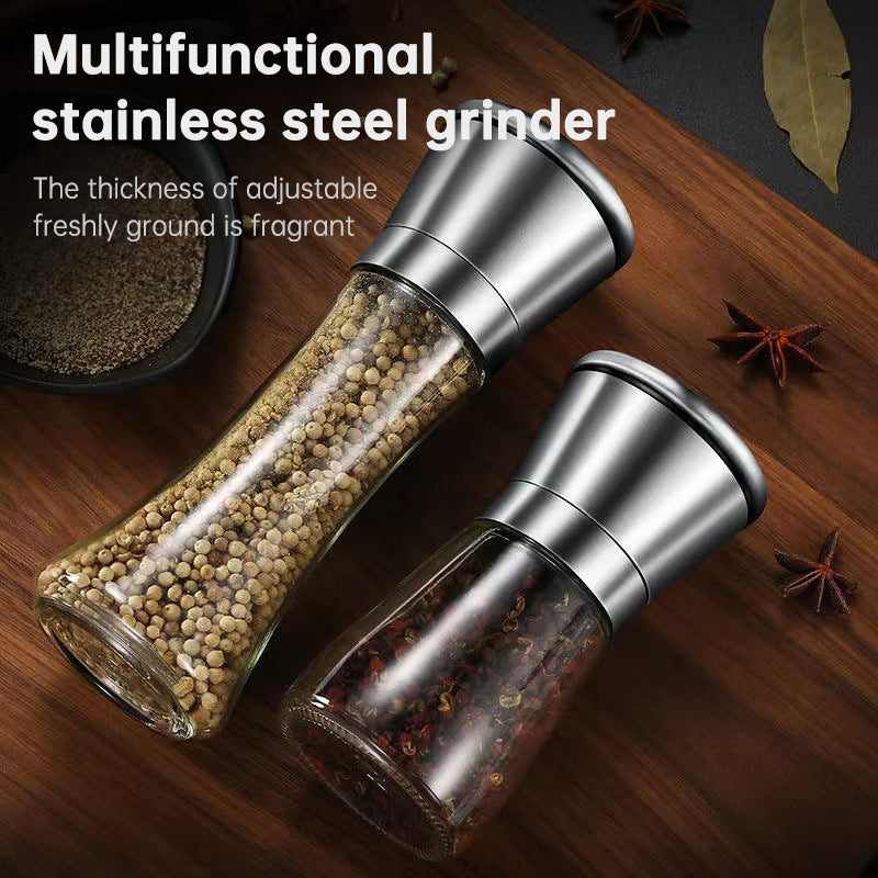 Stainless Steel Pepper Grinder For Household Manual Glass Grinding Black Pepper Powder Seasoning Bottle Comes With Grinding Bottle