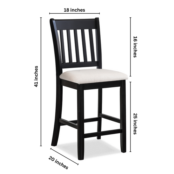 Casual Seating Black Finish Chairs Set of 2 Rubberwood Transitional Slatted Back Design Dining Room Furniture Counter Chairs