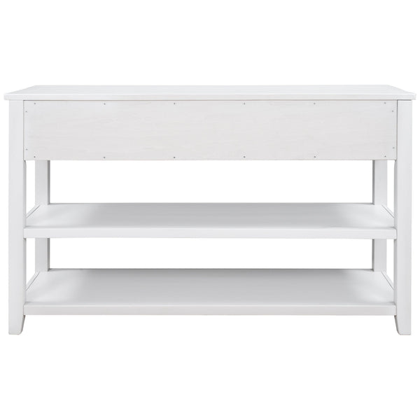 Retro Design Console Table with Two Open Shelves, Pine Solid Wood Frame and Legs for Living Room (Antique White)