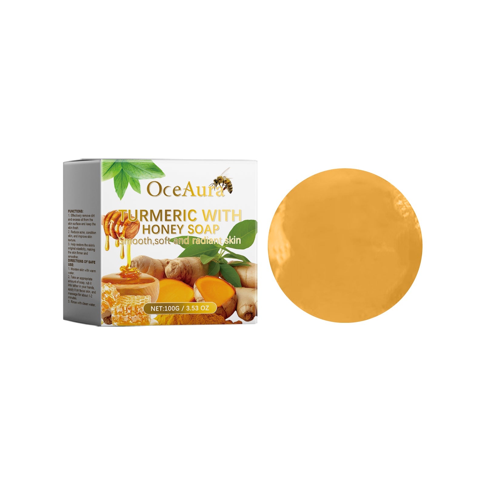 Oceaura Honey Turmeric Soap, Gentle Daily Cleansing Facial Pore Brightening Skin Cleansing Soap