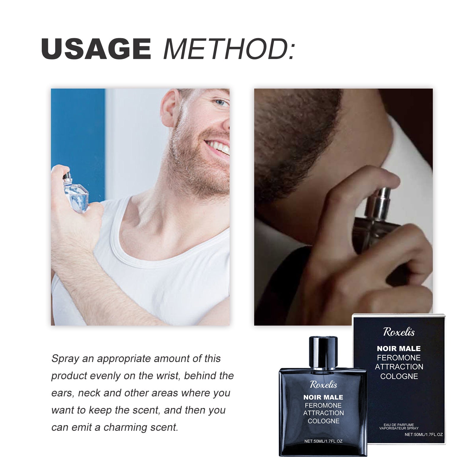 Noir Male Feromone Attraction Cologne, Fragrance Refreshing Mild Not Pungent Lasting Fragrance Release Charm Date Atmosphere Perfume