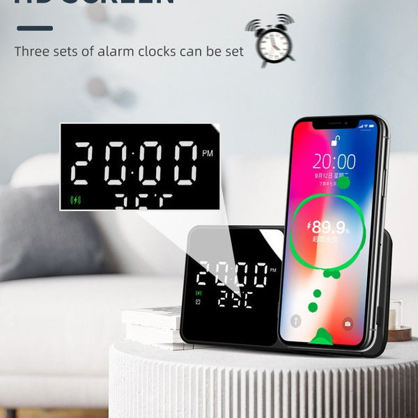 15W Mobile Phone Stand Wireless Charging Clock Alarm Clock Wireless Charging Temperature Gauge Wireless Charging