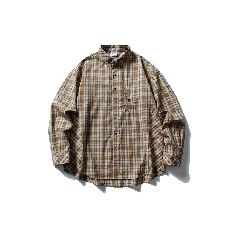 Casual long sleeved checkered shirt men's and women's loose shirt
