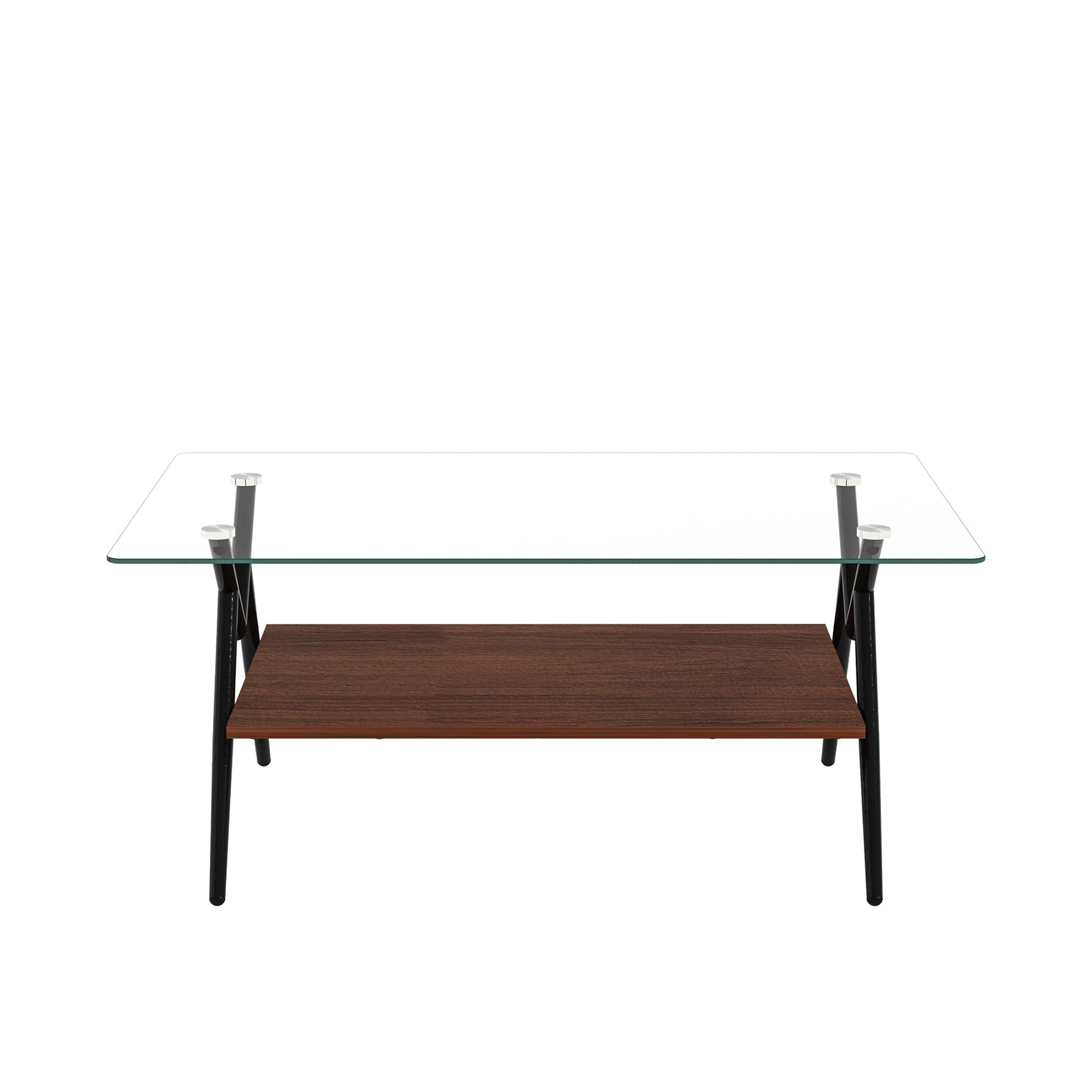 Rectangle Coffee Table with Tempered Glass top and Black Metal Legs, Modern Table for Living Room , Transparent Glass