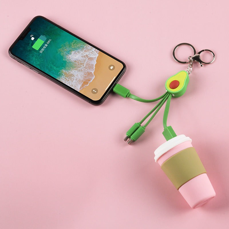 Little Fresh Cartoon Data Cable Avocado Phone Data Cable Cute Girl One to Three Fruit Fast Charging Cable