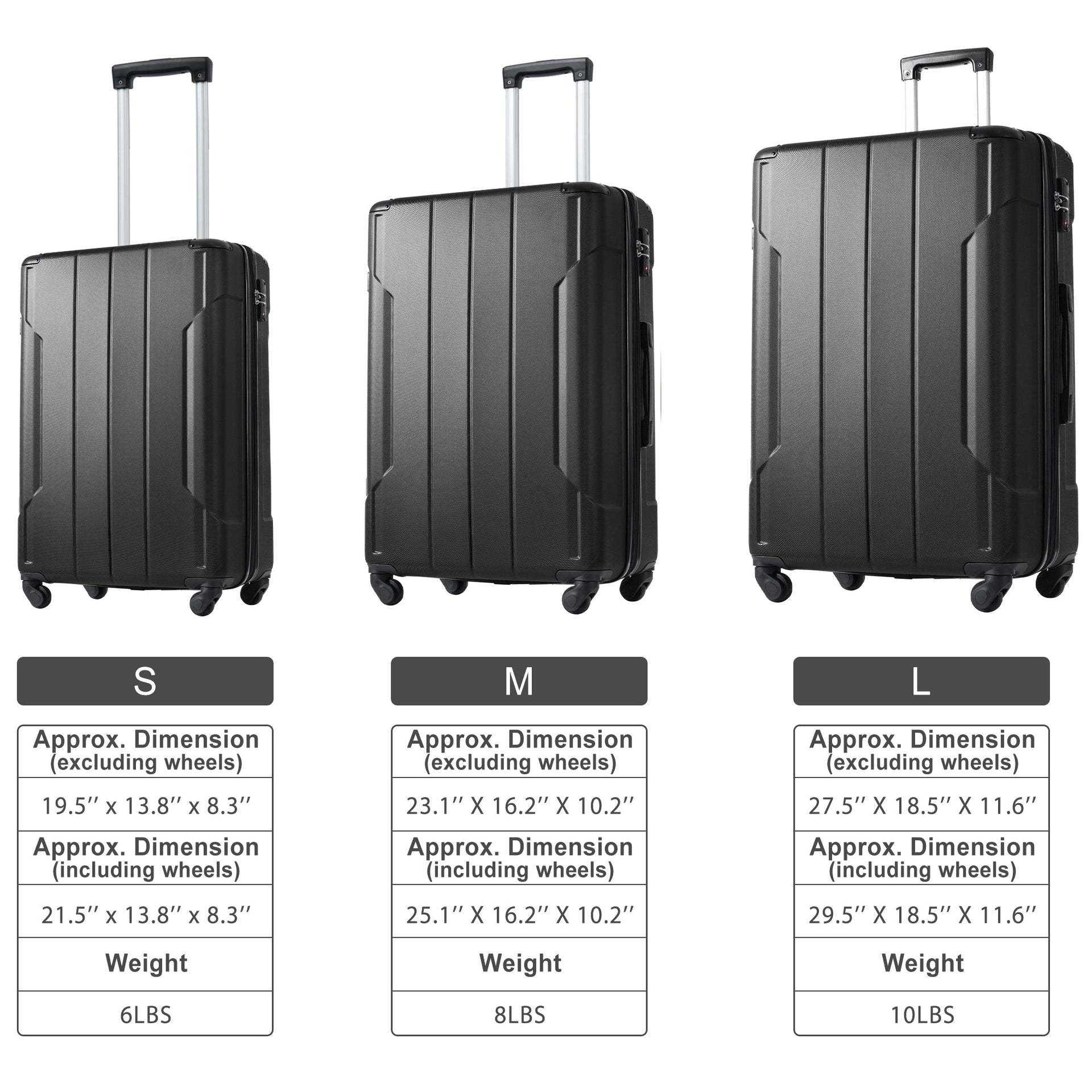 Hardshell Luggage Spinner Suitcase with TSA Lock Lightweight 20'' (Single Luggage) Black + ABS + 20 Inch Carry On