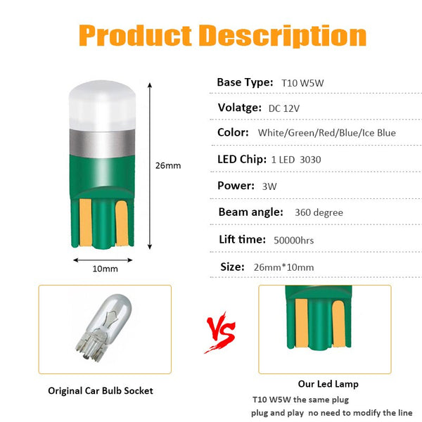 10PCS T10 W5W Led 3030 1SMD Wedge Bulb Auto Dome Reading Car Light Sidemarker Sidelight Parking Lights 194 168 Lamp Bulbs