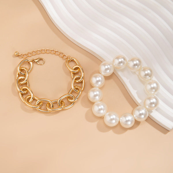 Hot selling geometric bead bracelet for women's fashion, exaggerated large round bead imitation pearl Bracelet