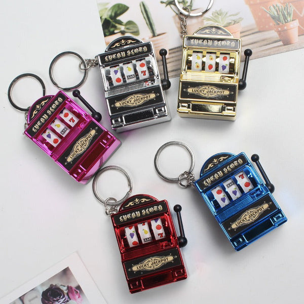 Mini fruit machine keychain pendant spinning machine game slot machine slot machine small toy lucky draw decoration