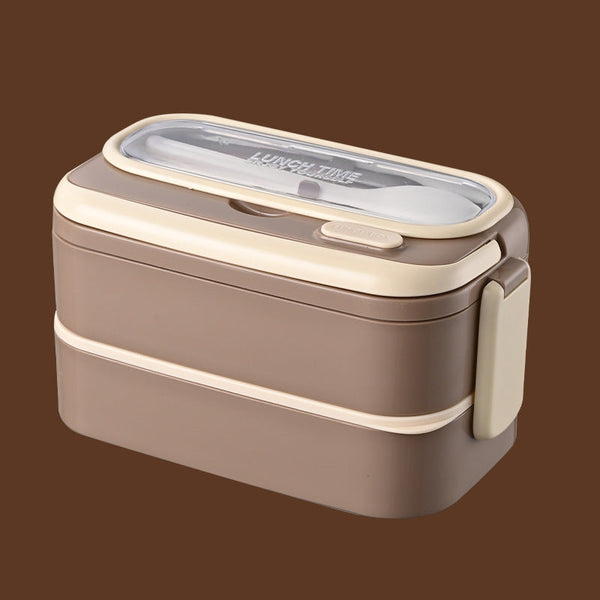 Large capacity double-layer insulated lunch box 304 stainless steel portable handle compartment lunch box with cutlery