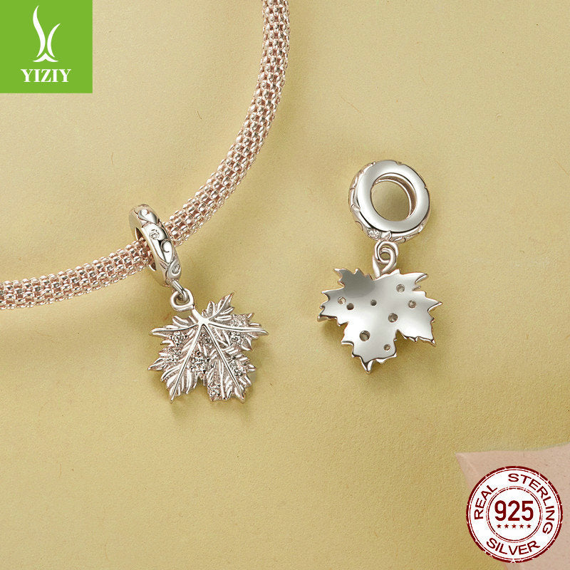 ilver Charm Original New Sparkling Maple Leaf DIY Pendant String Decoration Romantic Autumn Leaves s925 Silver Bracelet Beads