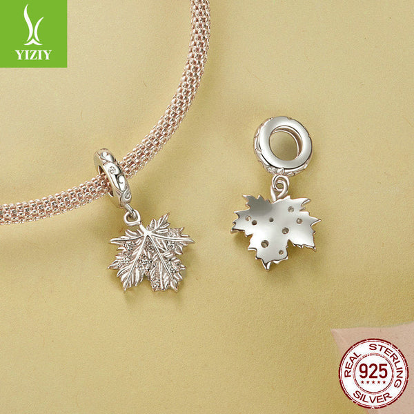 ilver Charm Original New Sparkling Maple Leaf DIY Pendant String Decoration Romantic Autumn Leaves s925 Silver Bracelet Beads