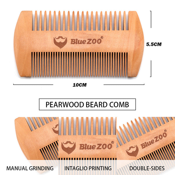 Pear Wood Double-Sided Beard Comb BlueZoo Beard Portable Comb Care And Care Antistatic