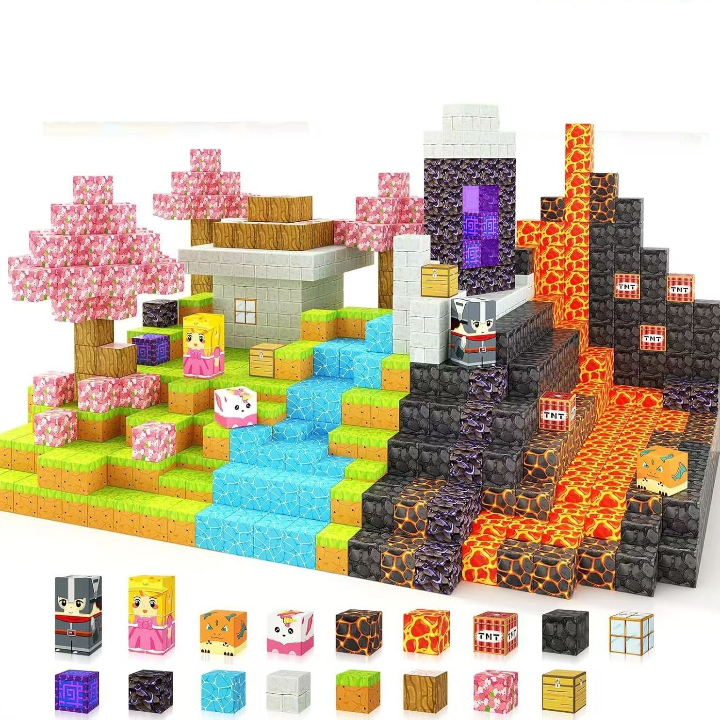 My Building World Magnetic Cube DIY Cherry Blossom Mountain Children's Educational Puzzle Assembly Toy Gift