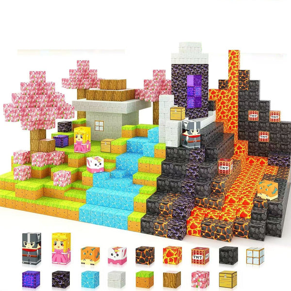 My Building World Magnetic Cube DIY Cherry Blossom Mountain Children's Educational Puzzle Assembly Toy Gift