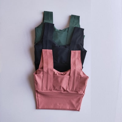 Yoga Bra Women Shockproof Sports Bra  Running Workout Gym Top Gathering Widened Shoulder Belt Bra Short Vest Tops