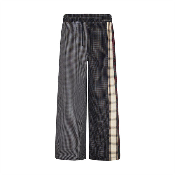 Small Plaid Casual Pants Men's Hip Hop Trendy Fashion Irregular Patchwork Unique Straight Leg Long Trousers
