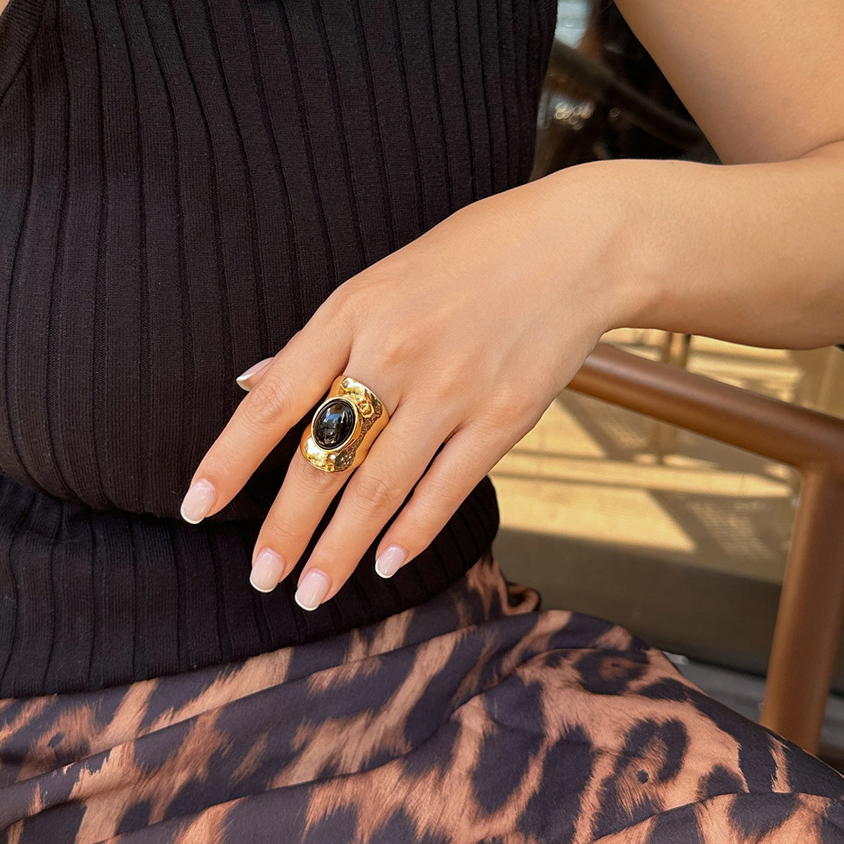 Retro Irregular Inlaid Gemstone Ring Geometric Acrylic Versatile Ring Set