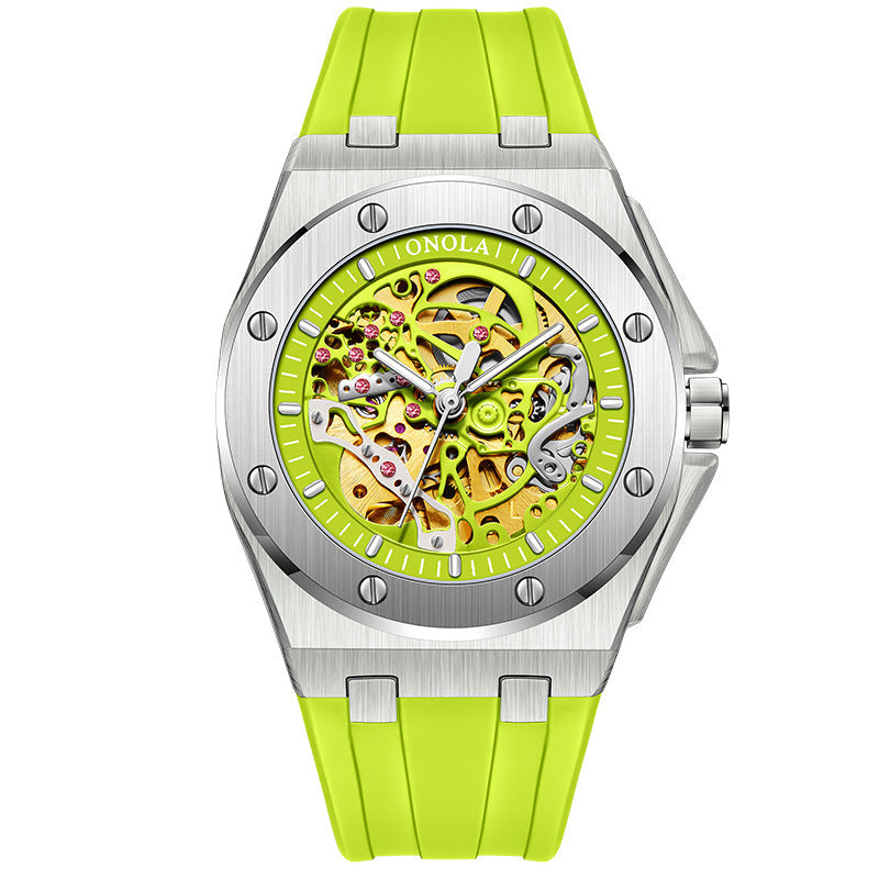 Fully automatic mechanical watch for men fashionable multi-color silicone tape waterproof watch