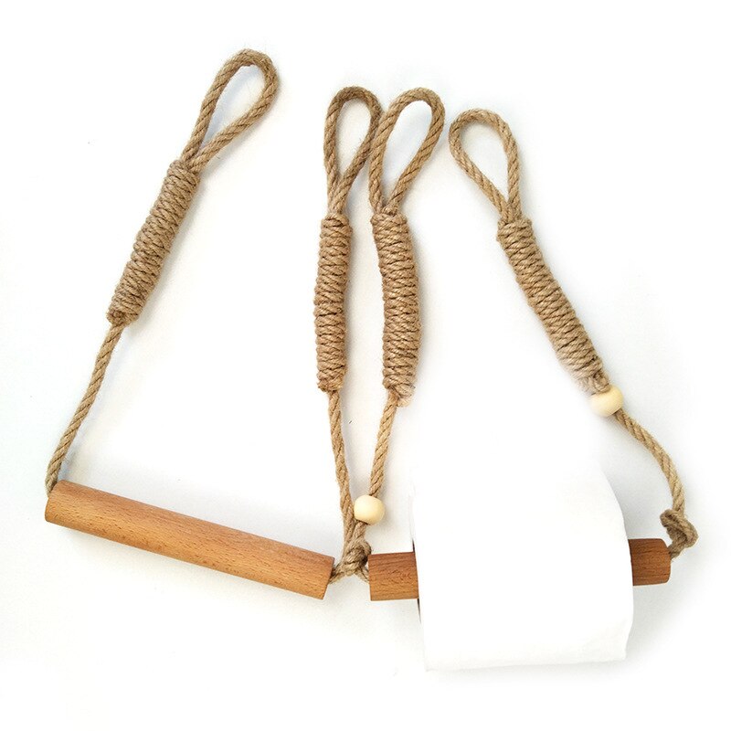 Nordic Indoor Wooden Solid Wood Hemp Rope Animal Tissue Holder Children's Room Decoration Wall Hanger Hemp Rope Hook Toilet Paper Holder