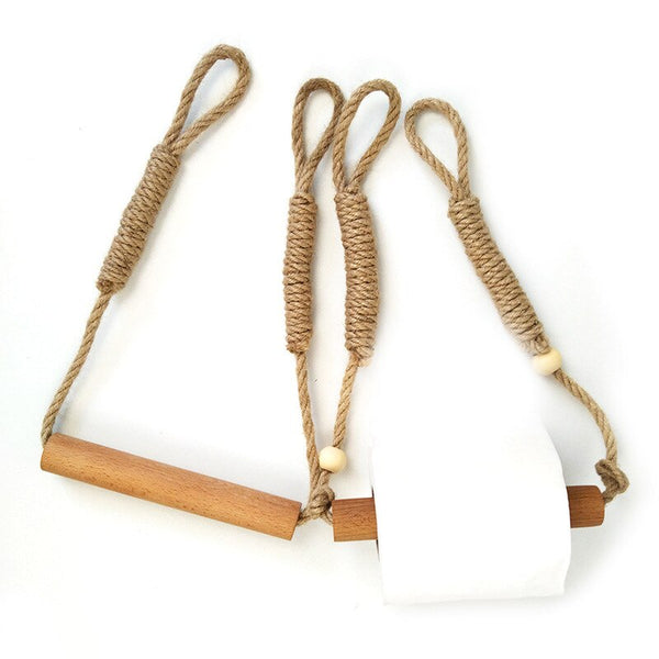 Nordic Indoor Wooden Solid Wood Hemp Rope Animal Tissue Holder Children's Room Decoration Wall Hanger Hemp Rope Hook Toilet Paper Holder