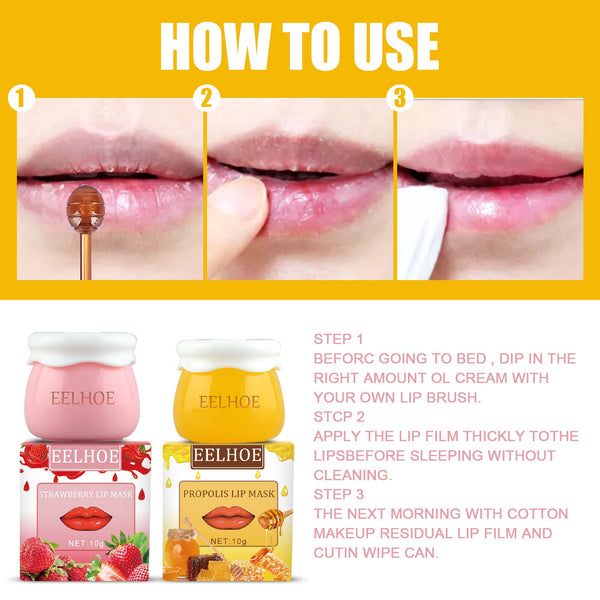 Strawberry Honey Lip Mask With Lip Brush Moisturizing Lip Mask Desalt Lip Color Moisturize Light Lip Lines Are Not Greasy And Easy To Absorb