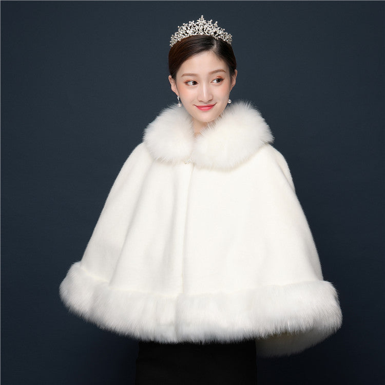 Bride's wedding dress fur shawl women's warm white cloak cheongsam jacket red cloak