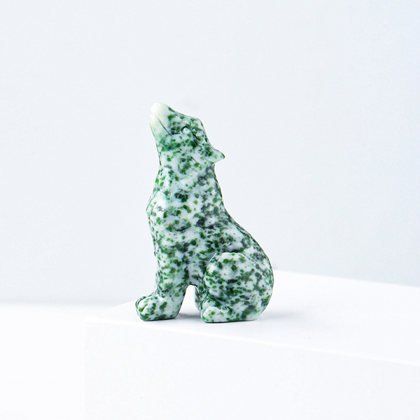 Natural crystal wolf cub carving piece, crystal animal raw stone, mineral specimen, home decoration ornament