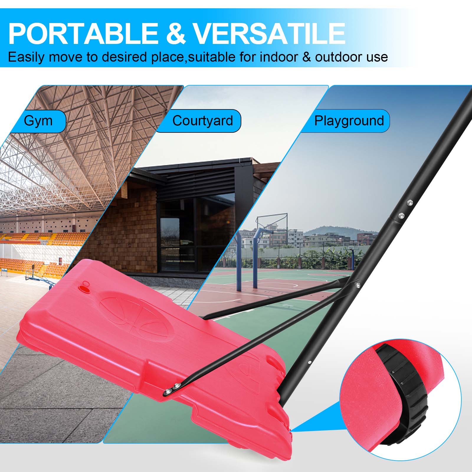 Portable Basketball Goal System with Stable Base and Wheels use for Indoor Outdoor teenagers youth
