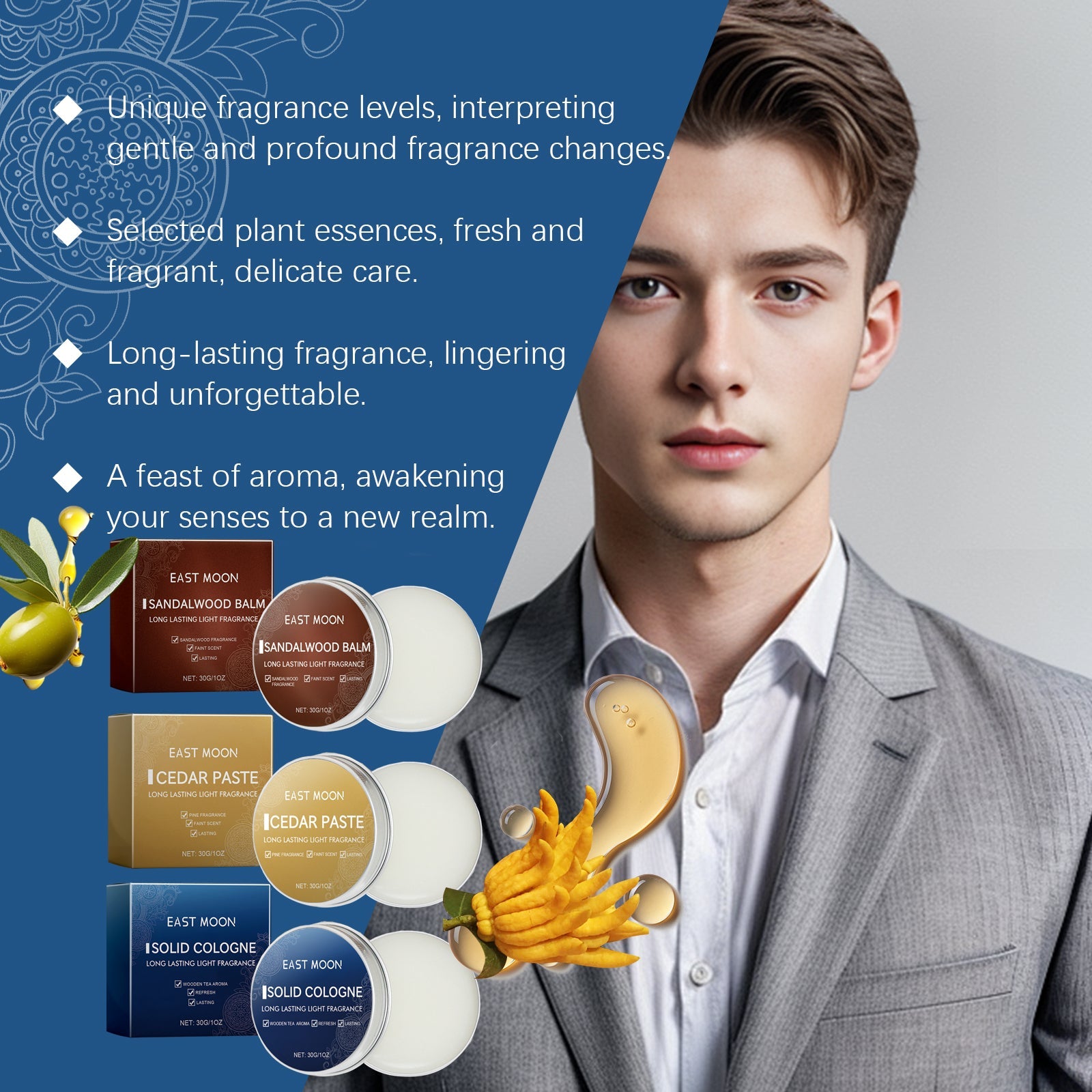 Solid Balm Men's Charm Solid Balm Fresh Natural Long-Lasting Fragrance Balm