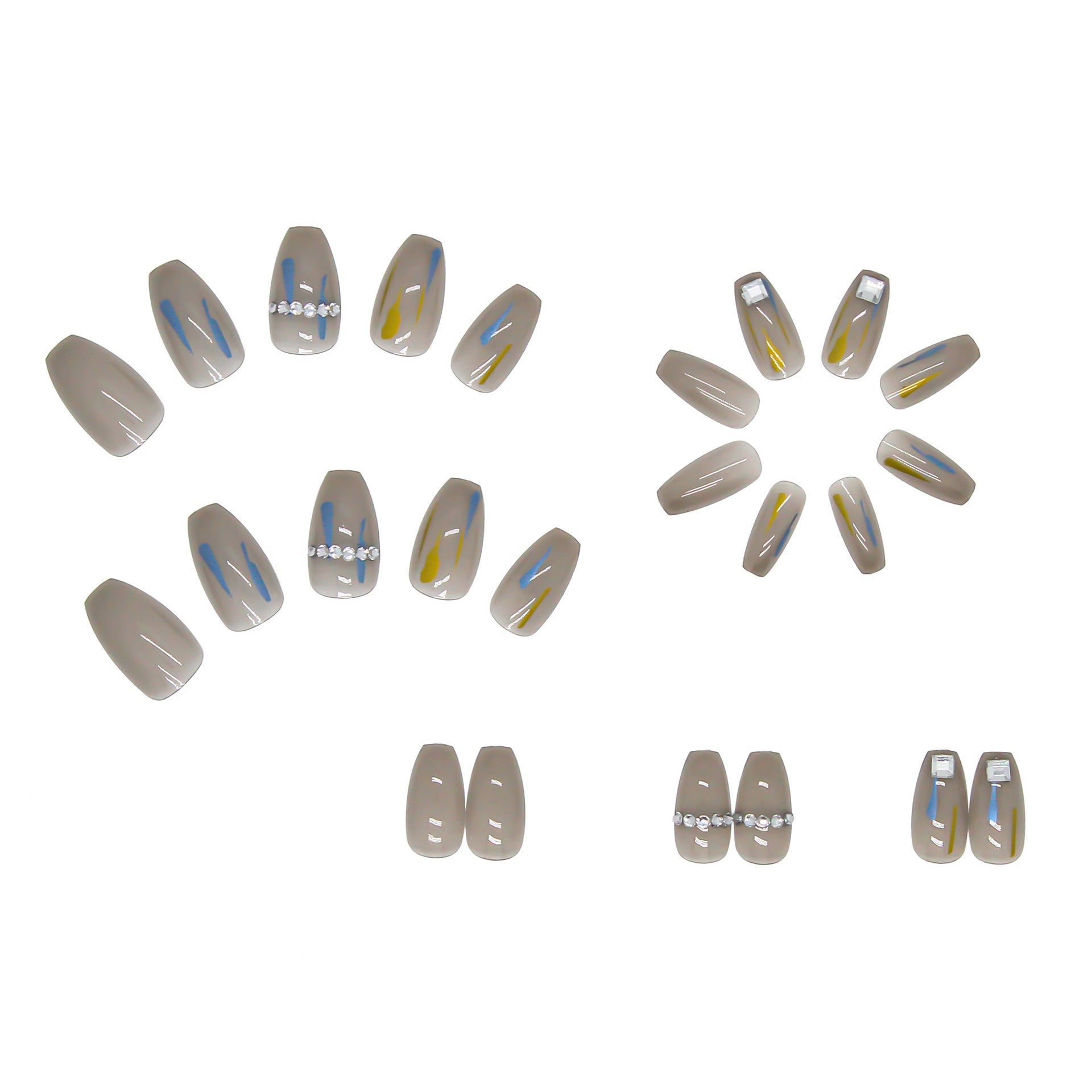 Transparent Gray Manicure Niche High-End Square Drill Wearing Nails Fake Nails Removable Nail Stickers Nail Stickers Finished Nails