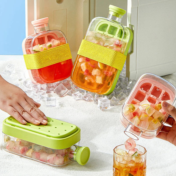 Ice Tray Ice Cube Mold Press Ice Maker With Lid 2-in-1 Ice Cube Bottle Food Grade Ice Making Straw Dual-use Ice Kettle