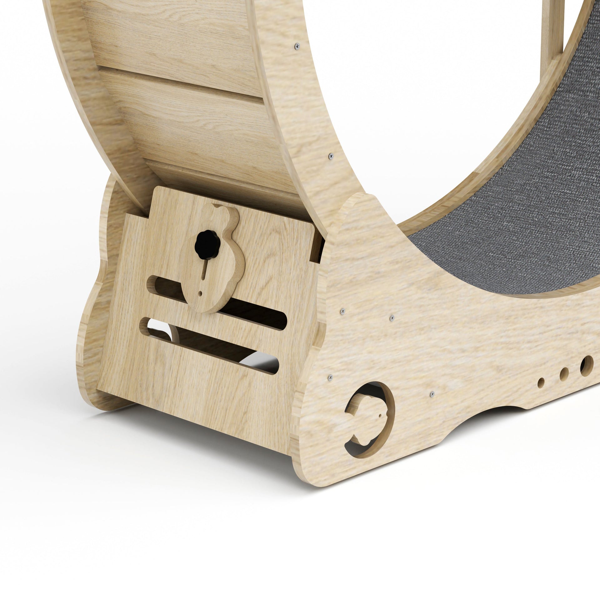 Indoor cat treadmill with carpet, tear device and latch natural wood, 39.4 inches long x 13.2 inches wide x 41.3 inches high