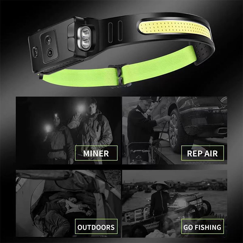 New USB Mini Multi-Function Waving Sensor Headlamp Dual Light Source Floodlight Headlamp Red Light Warning Light