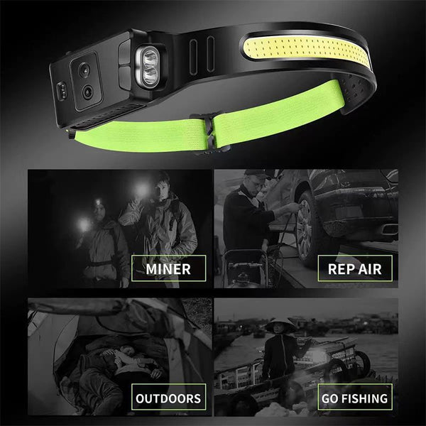 New USB Mini Multi-Function Waving Sensor Headlamp Dual Light Source Floodlight Headlamp Red Light Warning Light